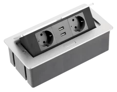 GTV: УДЛИНИТЕЛЬ ДЛЯ ОФИСА SOFT 2X SCHUKO, USB 2,1A, КАБЕЛЬ С ВИЛКОЙ, АЛЮМИНИЙ: AE-PBSUC2GS-53