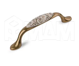 Ручка-скоба 96мм бронза состаренная/керамика золотые узоры: UP19-11AB/MLK