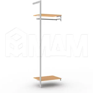 KALI, дополнительная секция, 1 L-образная стойка, для 2-х деревянных полок, для 2-х овальных штанг, серебро: KL23SET4GR