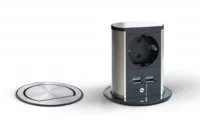 Встраиваемый блок ELEVATOR (1 розетка Schuko 250 В, 2 USB (5,2 В/2150 мA), отделка сталь нержавеющая/чёрная