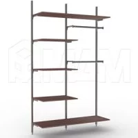 KALI, 2 секции, 3 прямых стойки, узкий профиль, для 5-ти деревянных полок, для 2-х овальных штанг, бронза: KL43SET2BR