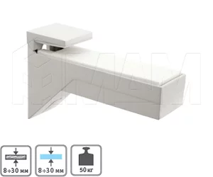 KALABRONE Менсолодержатель для деревянных и стеклянных полок 8 - 30 мм, белый (2 шт.): 1 62200 10 AE-2