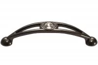 Ручка-скоба 96мм, отделка никель воронёный глянец + горный хрусталь