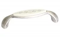 Ручка-скоба 96мм, отделка серебро античное + вставка