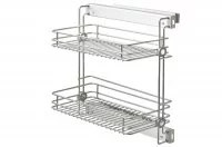 Выдвижная полка для белья, двухуровневая правая, с направляющими полного выдвижения с доводчиком, отделка алюминий + серая