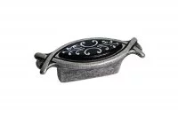 Ручка-кнопка 32мм, отделка серебро античное + вставка