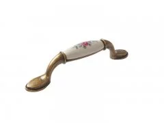 Ручка-скоба 96мм FIRMAX, металл+керамика Красная роза, бронза