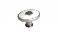 Ручка-кнопка, отделка серебро старое + вставка