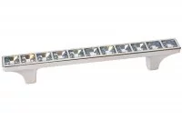 Ручка-скоба 96мм, отделка никель глянец + горный хрусталь