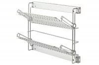 Выдвижная полка для обуви, двухуровневая правая, с направляющими полного выдвижения с доводчиком, отделка алюминий + серая