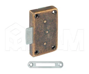 Замок мебельный, выдвижной + отв. планка, бронза состаренная: F-441.G4