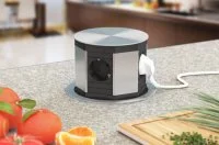 Встраиваемый блок LIFT (4 розетки Schuko, 220В), отделка серебро/чёрный