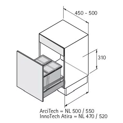 Hettich: 9208750: Система сортировки отходов Bin.it Smart 450/500