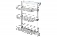 Выдвижная полка для белья трёхуровневая правая, с направляющими полного выдвижения с доводчиком, отделка алюминий + серая