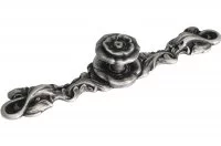 Ручка-кнопка с накладкой, отделка серебро античное