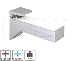 KALABRONE Менсолодержатель для деревянных и стеклянных полок 8 - 30 мм, хром матовый (2 шт.): 1 62200 10 JM-2