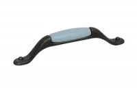 Ручка-скоба 128мм, отделка железо чернёное с лазуритом + керамика голубая