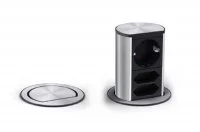 Встраиваемый блок ELEVATOR (1 розетка Schuko, 2 розетки Euro, 250 В), отделка сталь нержавеющая/чёрный