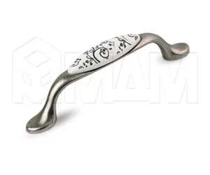 Ручка-скоба 96мм серебро состаренное/керамика серебряные узоры: UP19-12GA/WHT