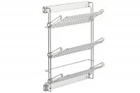 Выдвижная полка для обуви трёхуровневая левая, с направляющими полного выдвижения с доводчиком, отделка алюминий + серая