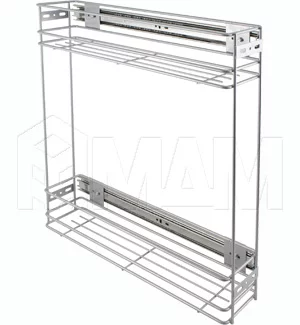 PULSE Двухуровневая корзина 150 мм (бутылочница), бок. крепл., универсальная, с шар. направл., металлик серебристый: ДКУ150МС-Н