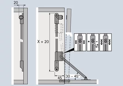 Hettich: 21575: Кронштейн нижний Klassik D/290, H290-340, левый