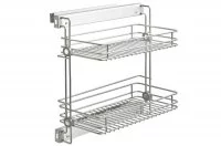 Выдвижная полка для белья, двухуровневая левая, с направляющими полного выдвижения с доводчиком, отделка алюминий + серая