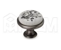 Ручка-кнопка D28мм серебро состаренное/керамика серебряные узоры: GP19-12GA/WHT