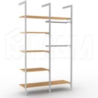 KALI, 2 секции, 3 L-образной стойки, для 5-ти деревянных полок, для 2-х овальных штанг, серебро: KL23SET2GR