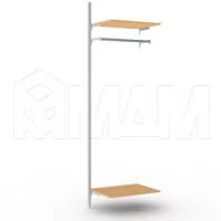KALI, дополнительная секция, 1 прямая стойка, узкий профиль, для 2-х деревянных полок, для 2-х овальных штанг, серебро: KL43SET4GR