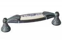 Ручка-скоба 96мм, отделка серебро чернёное c лазуритом + керамика