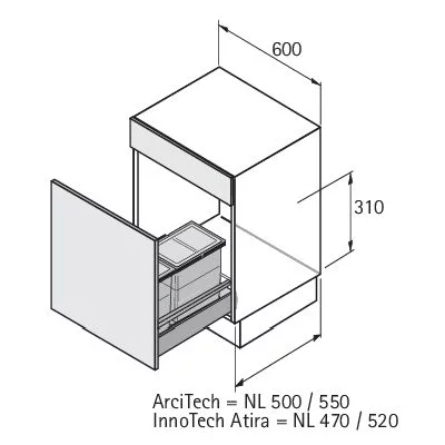 Hettich: 9208752: Система сортировки отходов Bin.it Smart 600