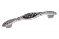 Ручка-скоба 128мм, отделка серебро античное + вставка