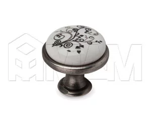 Ручка-кнопка D28мм серебро состаренное/керамика серебряные узоры: GP19-12GA/WHT