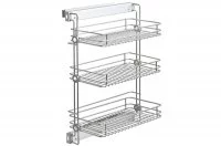 Выдвижная полка для белья трёхуровневая левая, с направляющими полного выдвижения с доводчиком, отделка алюминий + серая