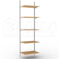 KALI, 1 секция, 2 прямые стойки, узкий профиль, для 5-ти деревянных полок, серебро: KL43SET1GR