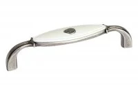 Ручка-скоба 96мм, отделка серебро старое + вставка