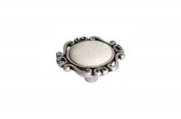 Ручка-кнопка, отделка старое серебро с блеском + керамика