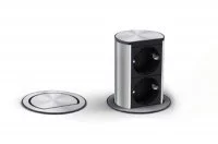 Встраиваемый блок ELEVATOR (2 розетки Schuko, 250 В), отделка сталь нержавеющая/чёрный