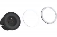 Встраиваемый блок PIX (1 розетка Schuko 250В), отделка чёрная + декоративные кольца (белое и сталь нержавеющая)