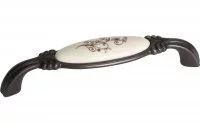 Ручка-скоба 128мм, отделка бронза темная + керамика