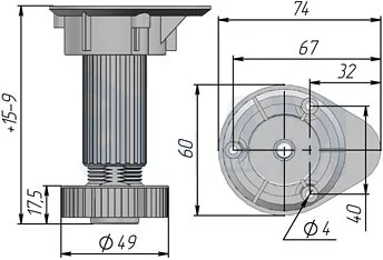 1033 Ножка пластиковая с базой, h=150 мм: 1033.A150 R