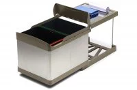 Ведро для мусора (2х16л) выдвижное, пластик кварц серый + сталь нержавеющая