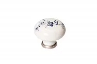 Ручка-кнопка, отделка серебро старое + керамика