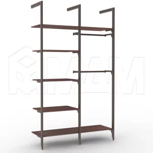 KALI, 2 секции, 3 L-образной стойки, для 5-ти деревянных полок, для 2-х овальных штанг, бронза: KL23SET2BR