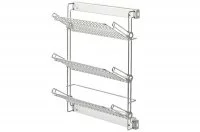 Выдвижная полка для обуви трёхуровневая правая, с направляющими полного выдвижения с доводчиком, отделка алюминий + серая