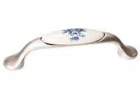 Ручка-скоба 96мм, отделка серебро старое + керамика