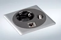 Встраиваемый блок Point (1 розетка 220В, 1xUSB, 1xRJ45), отделка хром матовый/чёрная