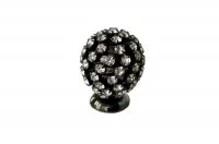 Ручка-кнопка, отделка никель воронёный глянец + горный хрусталь