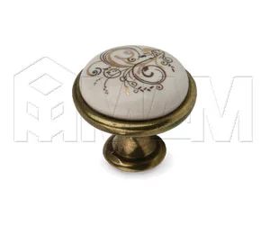 Ручка-кнопка D28мм бронза состаренная/керамика золотые узоры: GP19-11AB/MLK